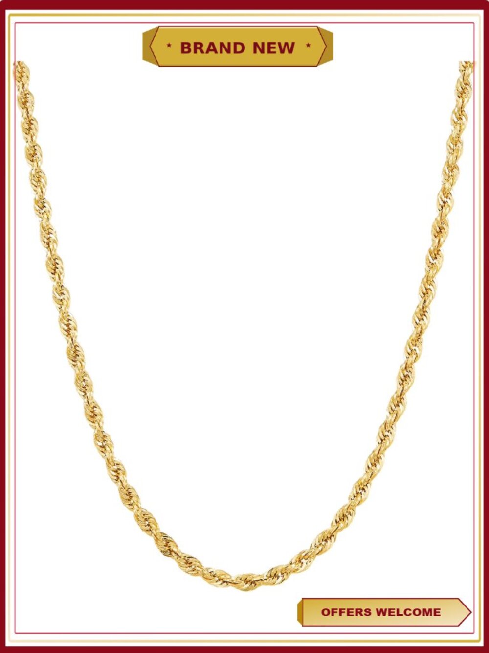 10K Yellow Gold 2.80MM - 2.90MM Hollow Rope Necklace 24 Inch